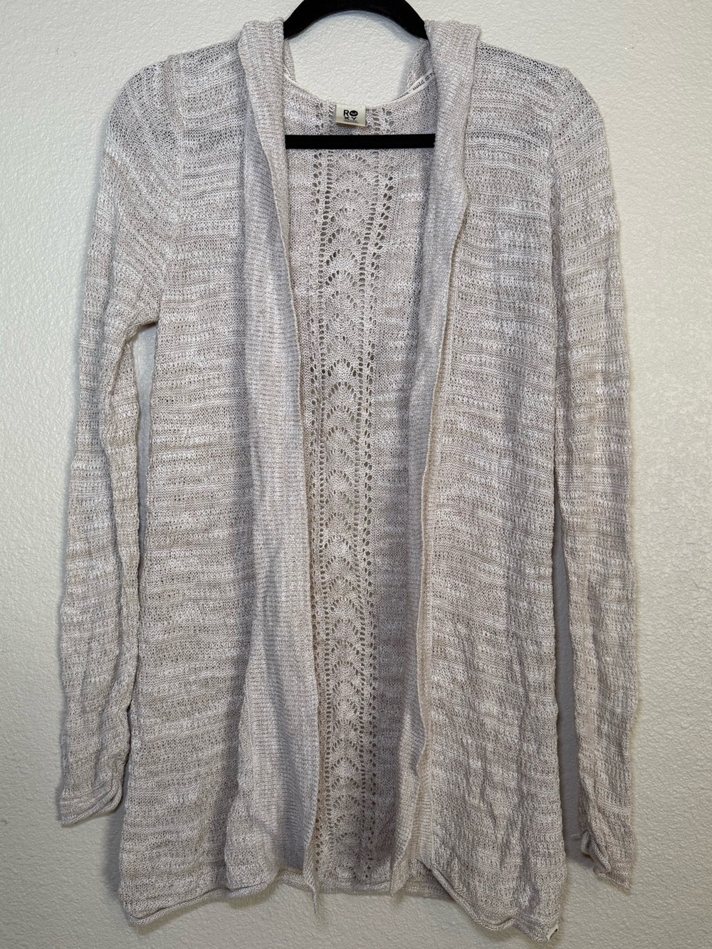 Roxy Light Beige Open-Front Hooded Cardigan Size L